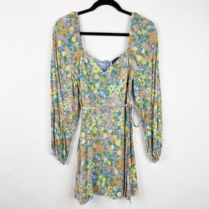 ASOS DESIGN Square Neck Long Sleeve Floral Print Mini Dress Women's Size 6‎